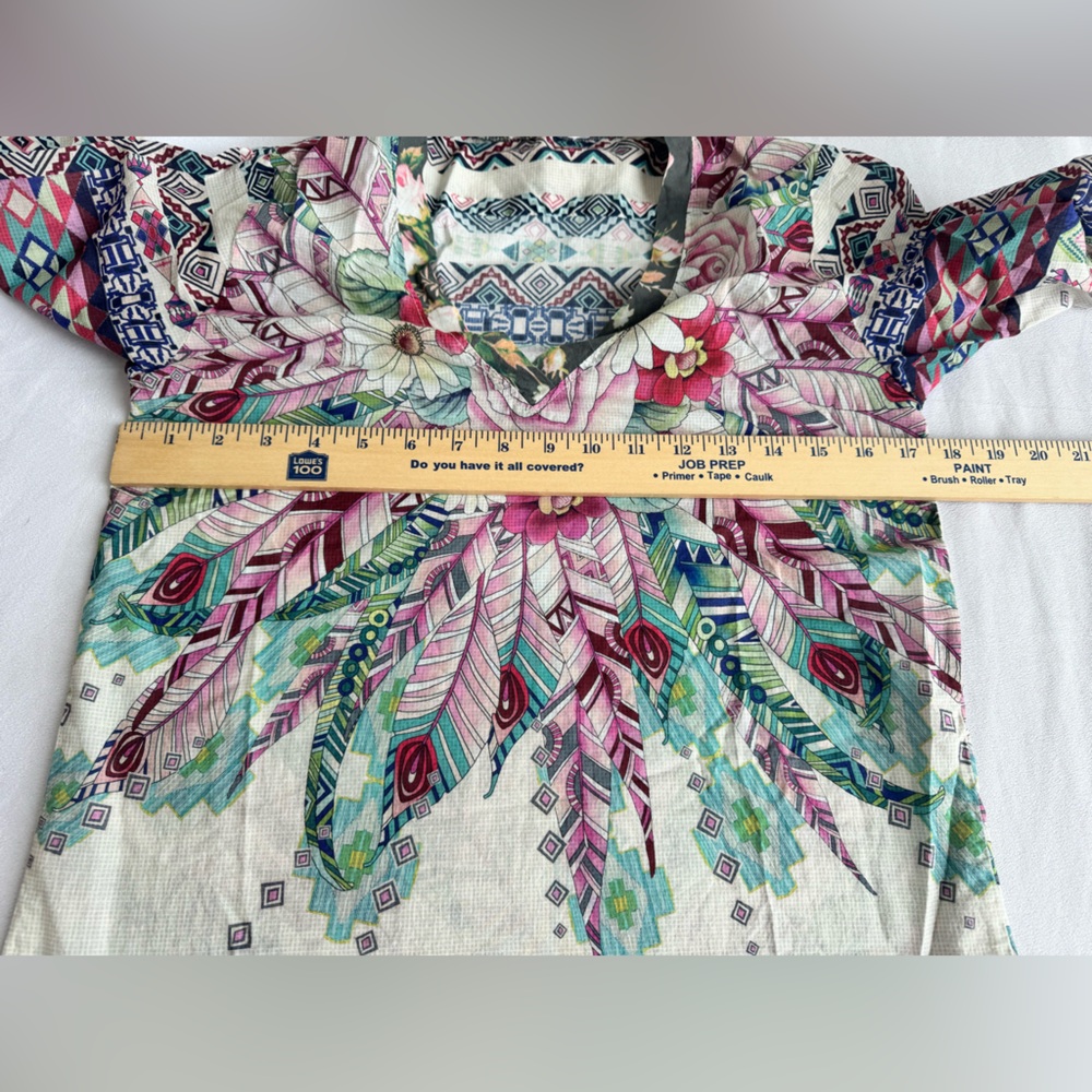 Johnny Was Tribeca Georgette Floral V Neck Floral Aztec Tunic Cotton Women XS - Picture 11 of 11